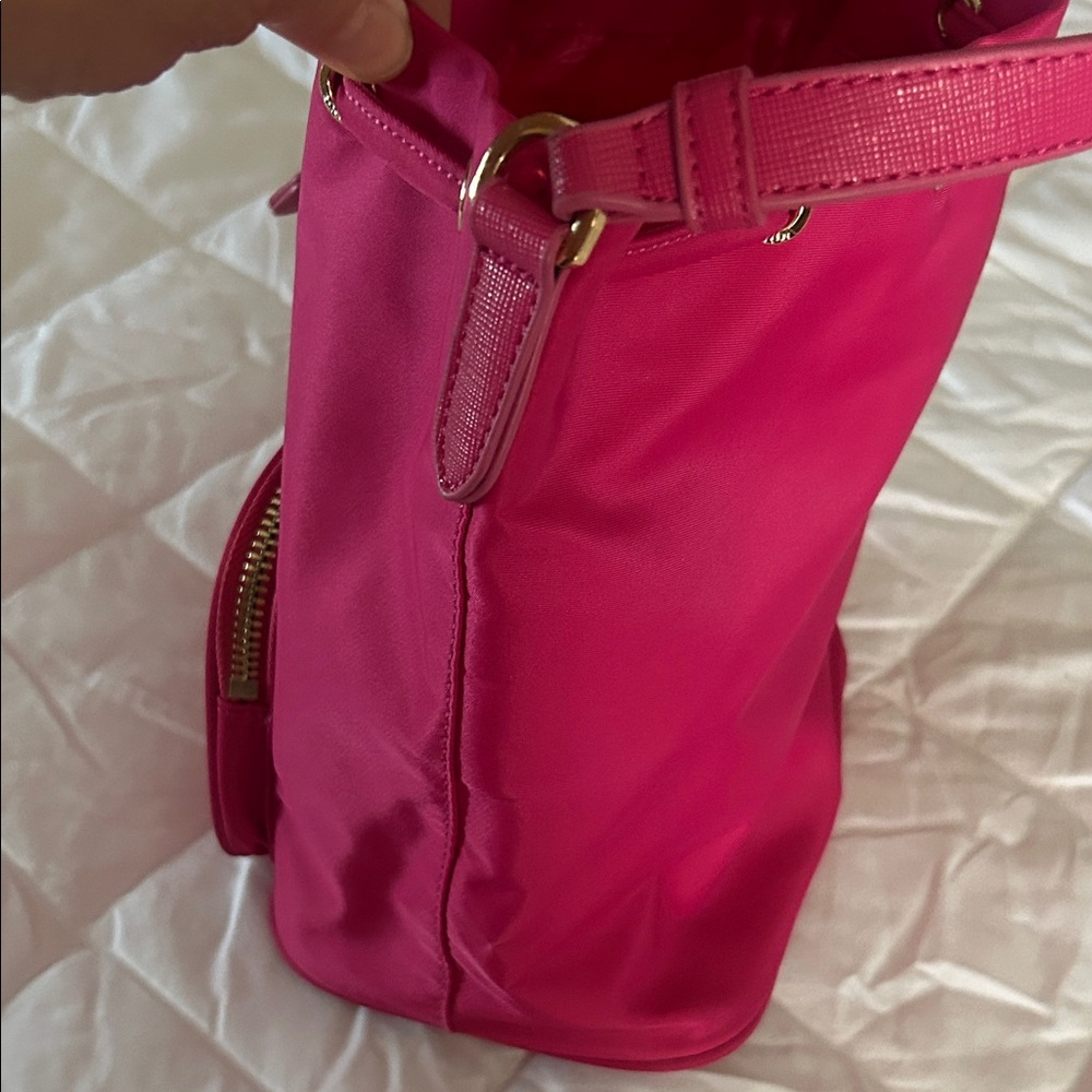 Luxury Nylon Fuchsia Drawstring Bucket Handbag - Picture 5 of 7